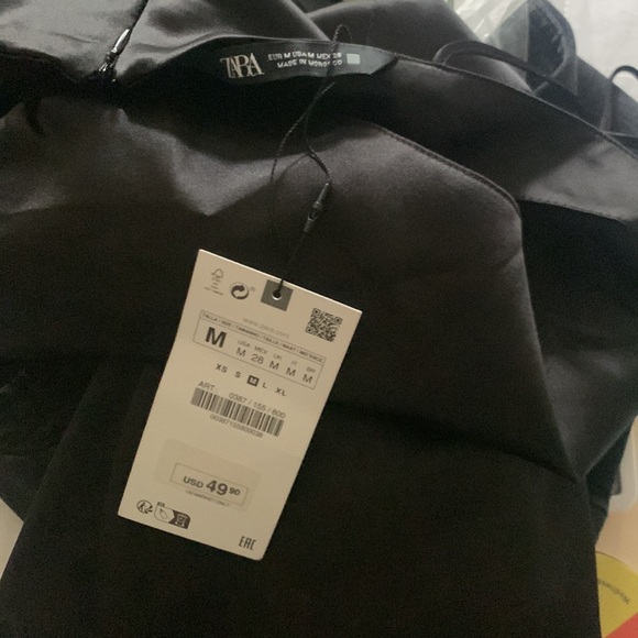 ZARA NEW WOMAN MIDI STRAPPY CAMISOLE DRESS GATHERING SLIT BLACK 0387/155 - Picture 5 of 5